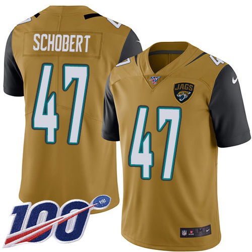 Men Nike Jacksonville Jaguars 47 Joe Schobert Gold Stitched NFL Limited Rush 100th Season Jersey